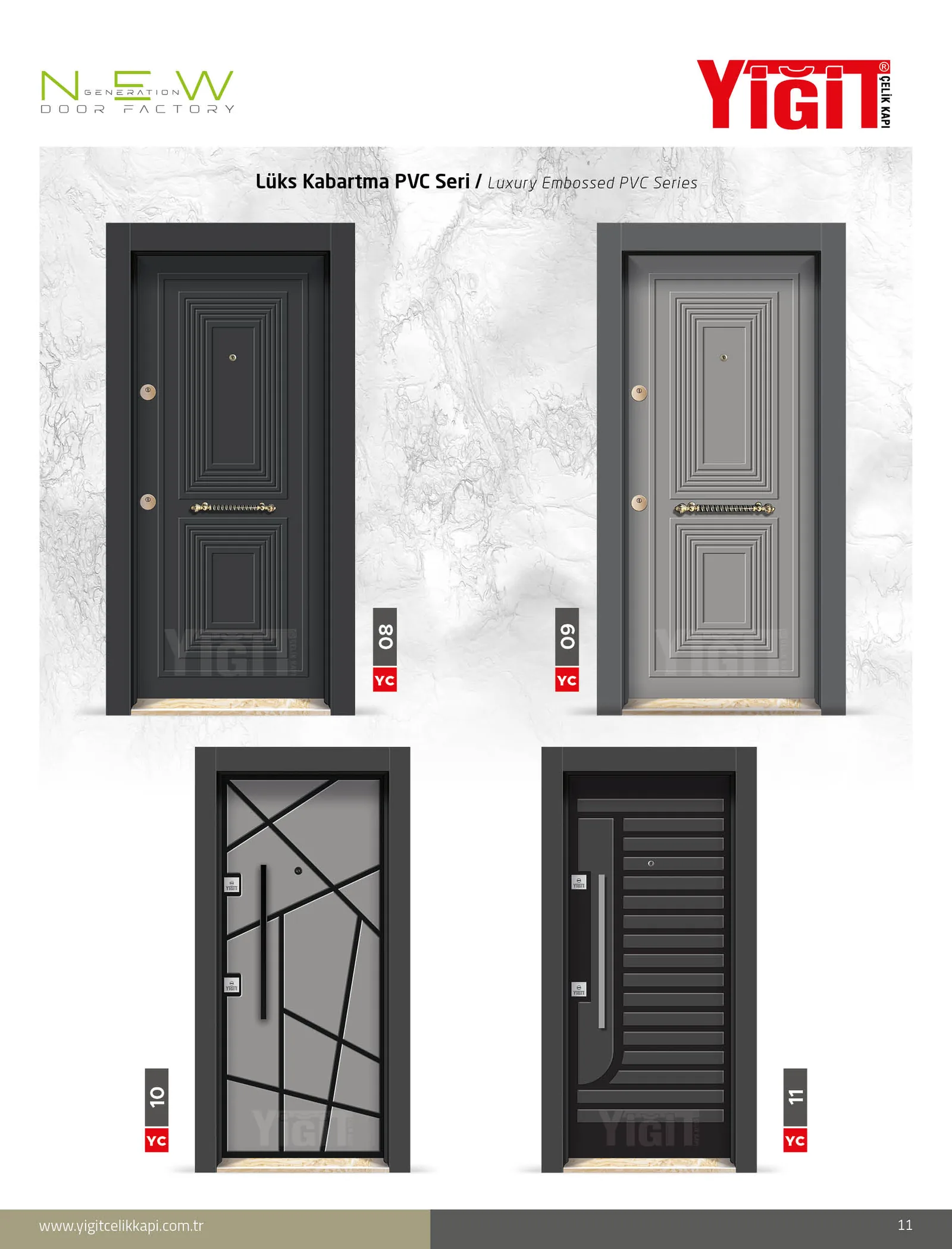 YC 08 Villa Kapısı - Lüks Kabartma PVC Seri | Uzman Çelik Kapı Isparta